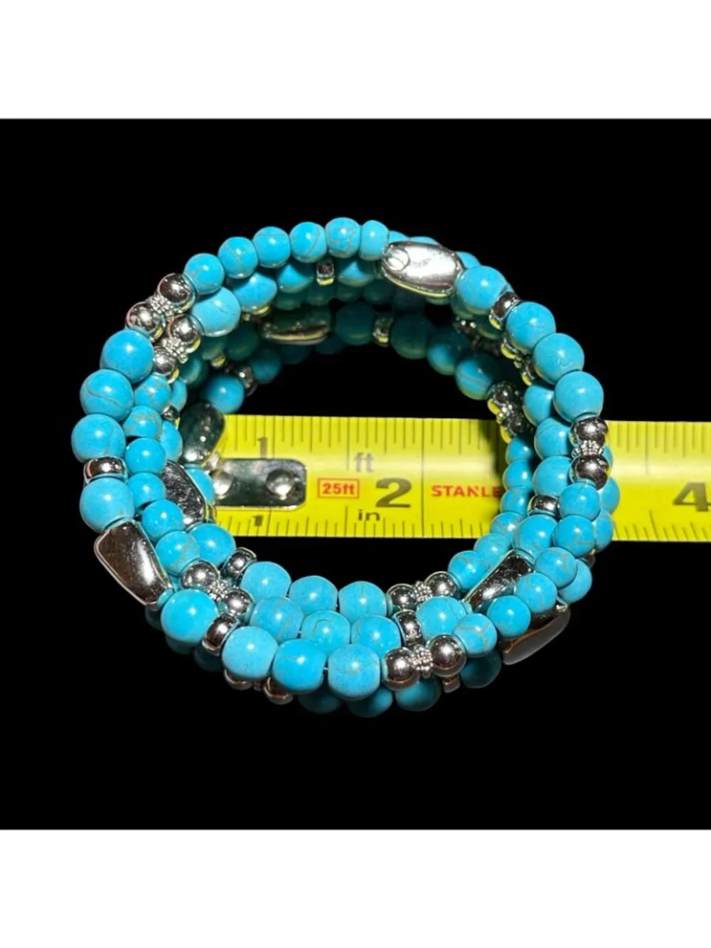 Wrap Bracelet Blue Silver Tone Beaded Chunky Womens Costume Jewelry NWOT